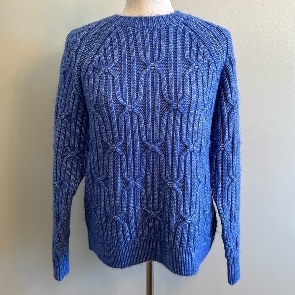 Topshop Knitted Cable Raglan Sweater Size 4-6 in Blue - Picture 3 of 13